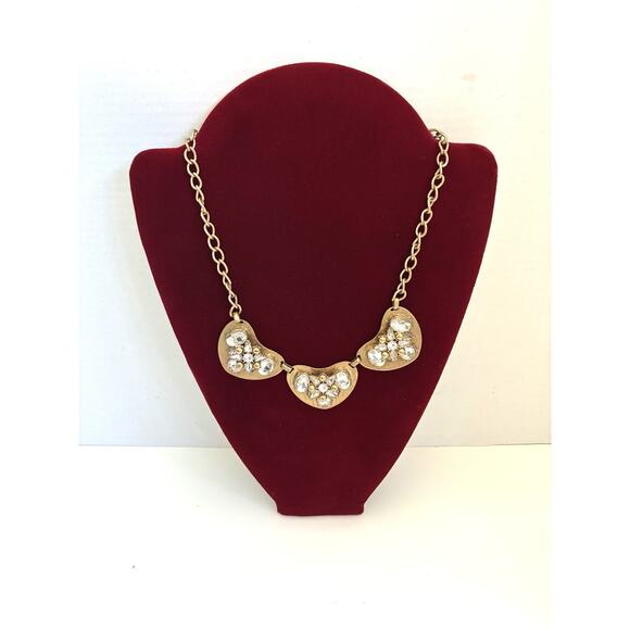 J.CREW Statement Crystal Necklace Gold Tone Chain Clear Glass 17.5"-20.5" - Picture 1 of 5